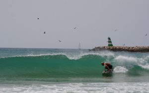 Niels getting barreled surfing Meia Praia