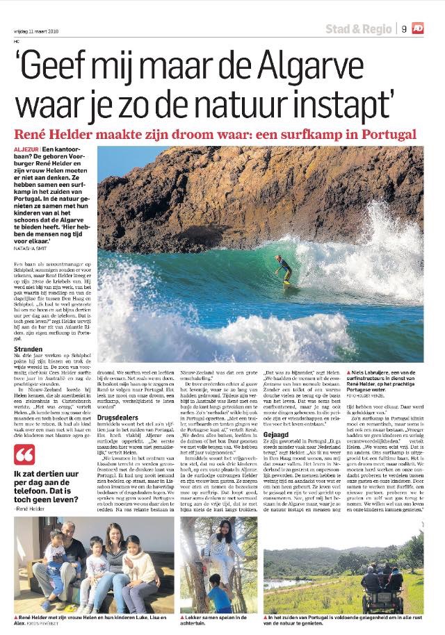 a dutch newspaper about our lives on the west coast of the Algarve with me on the wave ;)
