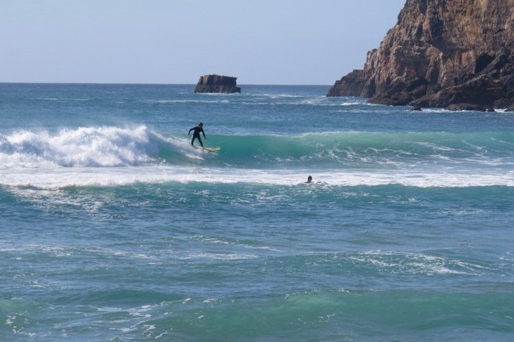 Barranco surfing left with Surf Guide Algarve