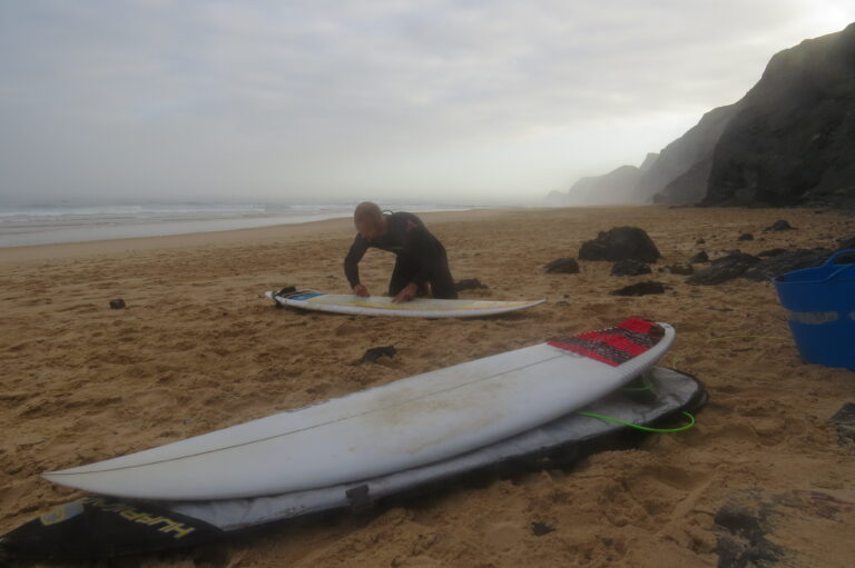 waxing the surfboards surf guide algarve