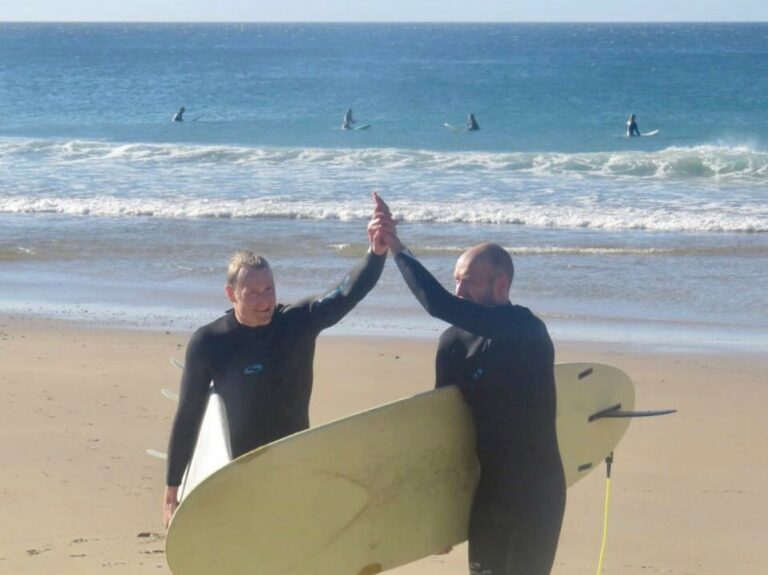 stoked danish surfers after surf zavial surf guide algarve