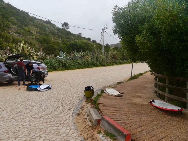 empty carpark zavial surf guide algarve